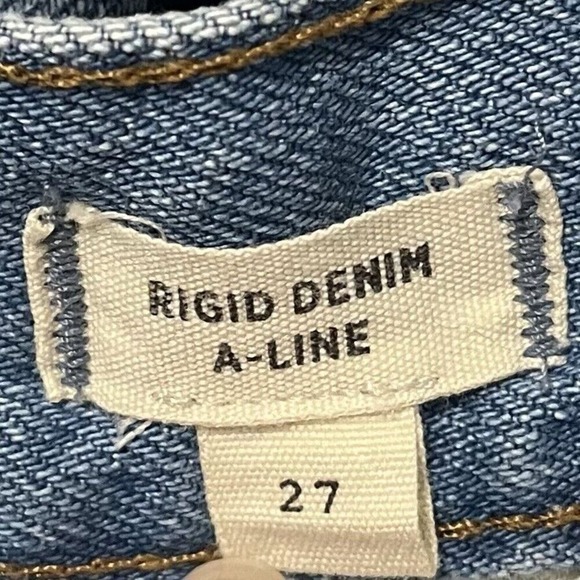 Madewell Rigid Denim A-Line Mini Skirt Size 27 US 4 Pockets Cotton Frayed Hem - Picture 4 of 12